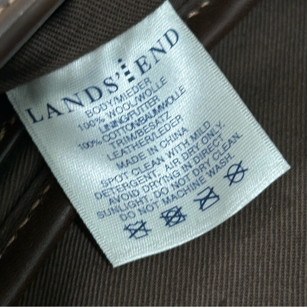 Lands' End Brown wool Leather Handbag houndstooth - Picture 4 of 5